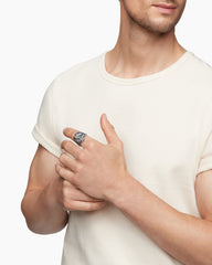 Memento Mori Skull Ring in Sterling Silver with Black Diamonds and Cognac Diamonds, 26mm