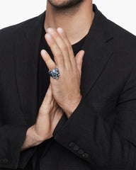 Memento Mori Skull Ring in Sterling Silver with Black Diamonds and Sapphires, 26mm