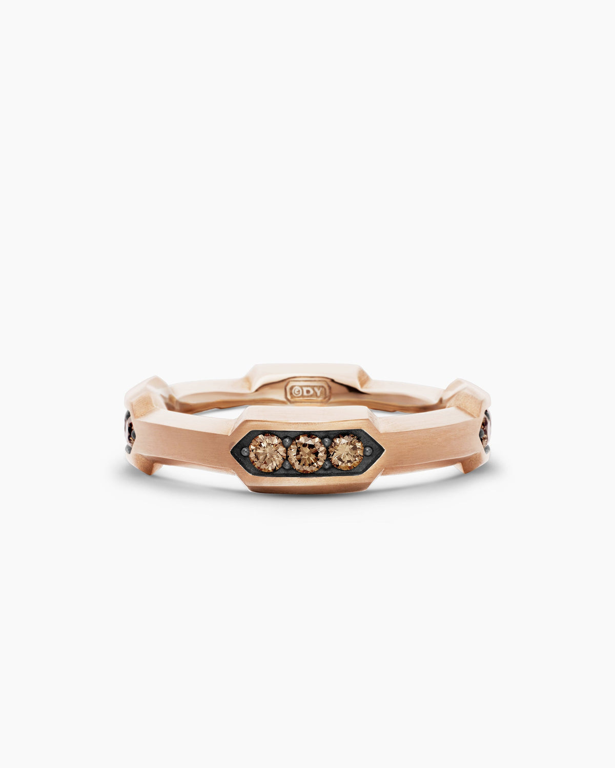 Faceted Station Band Ring in 18K Rose Gold with Cognac Diamonds, 6mm