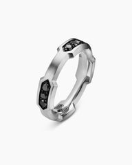 Faceted Station Band Ring in Sterling Silver with Black Diamonds, 6mm