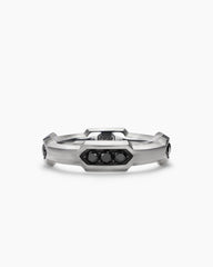 Faceted Station Band Ring in Sterling Silver with Black Diamonds, 6mm