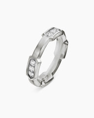 Faceted Station Band Ring in Sterling Silver with Diamonds, 6mm