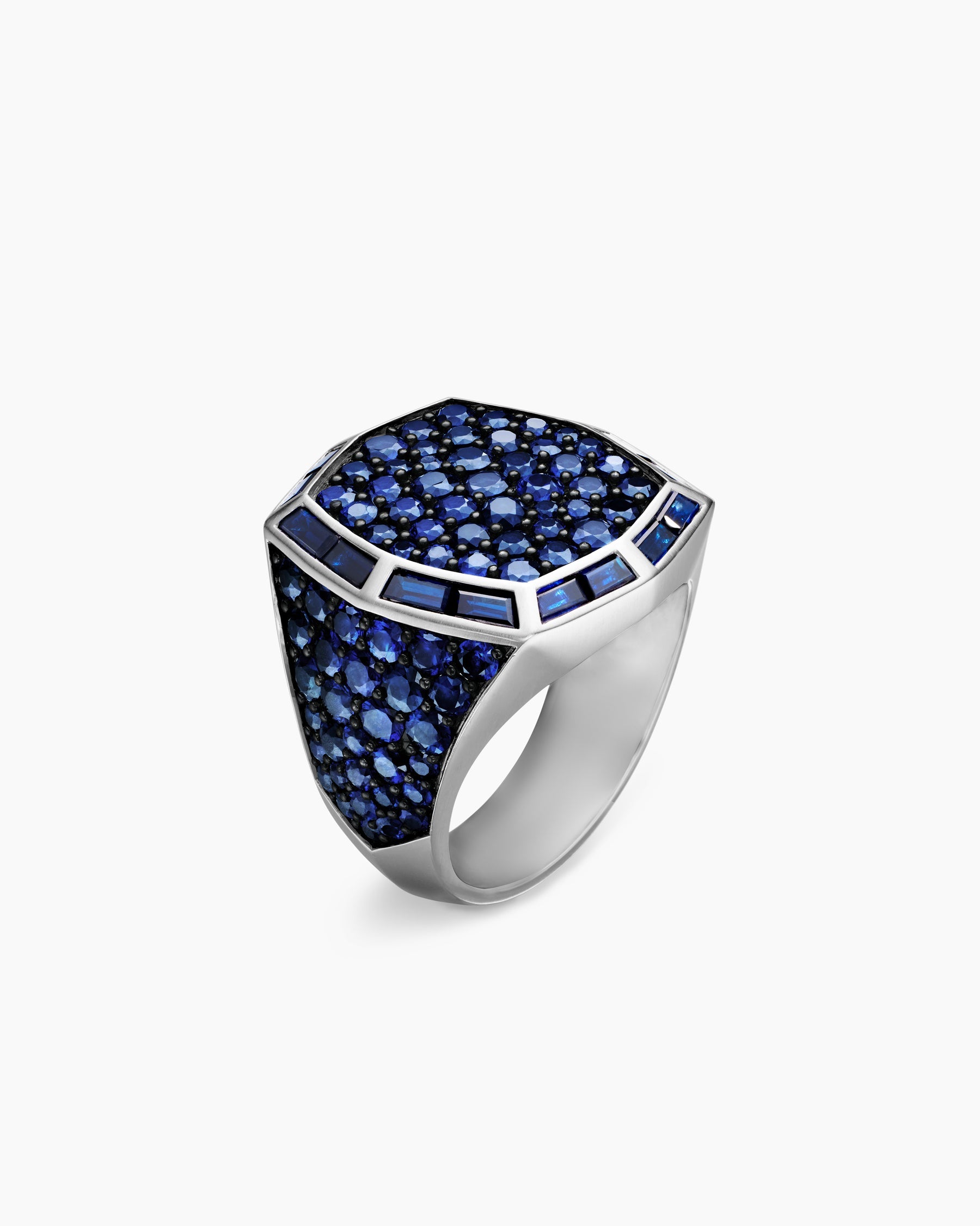 Streamline® Signet Ring in 18K White Gold with Blue Sapphires, 23mm