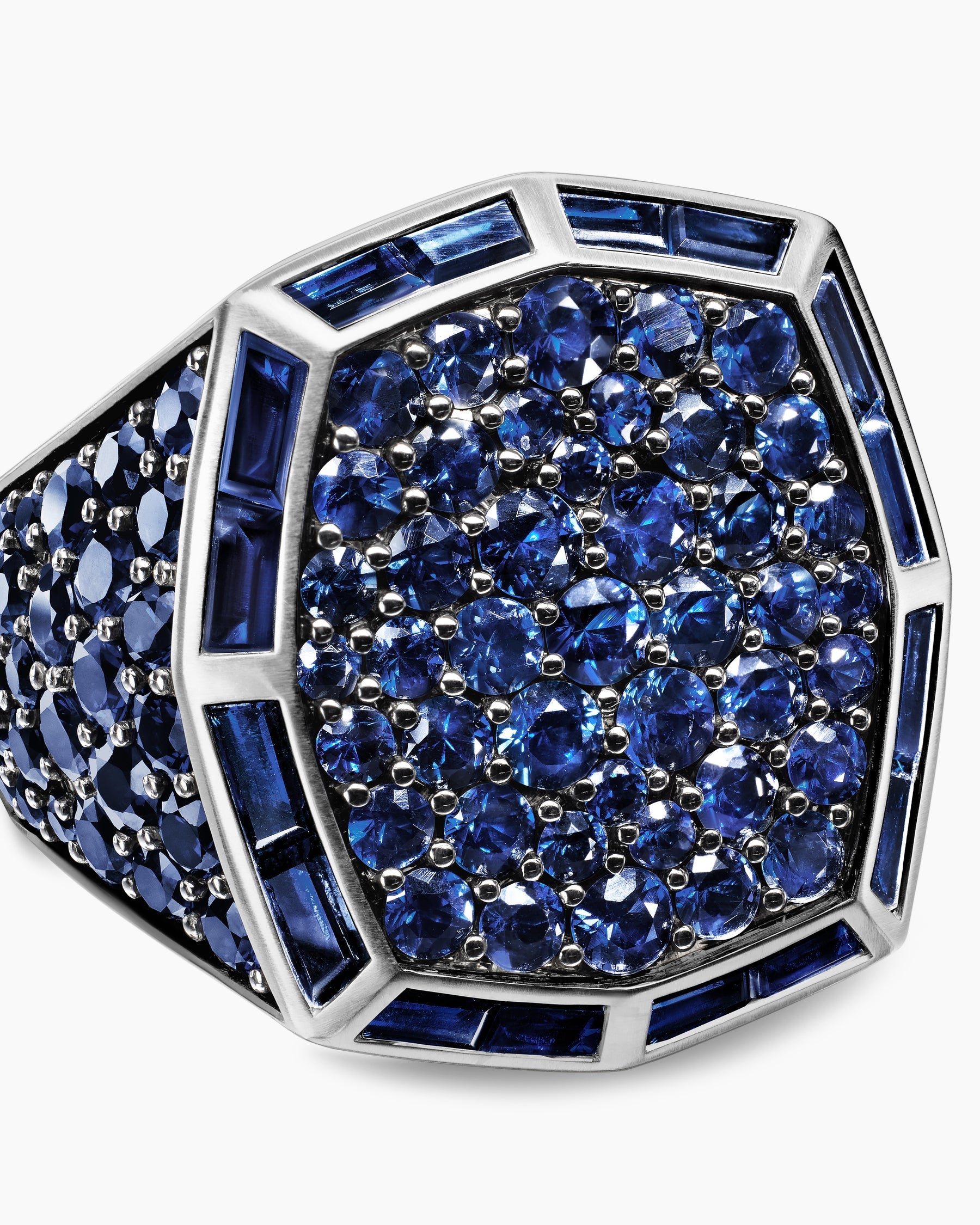 Streamline® Signet Ring in 18K White Gold with Blue Sapphires, 23mm