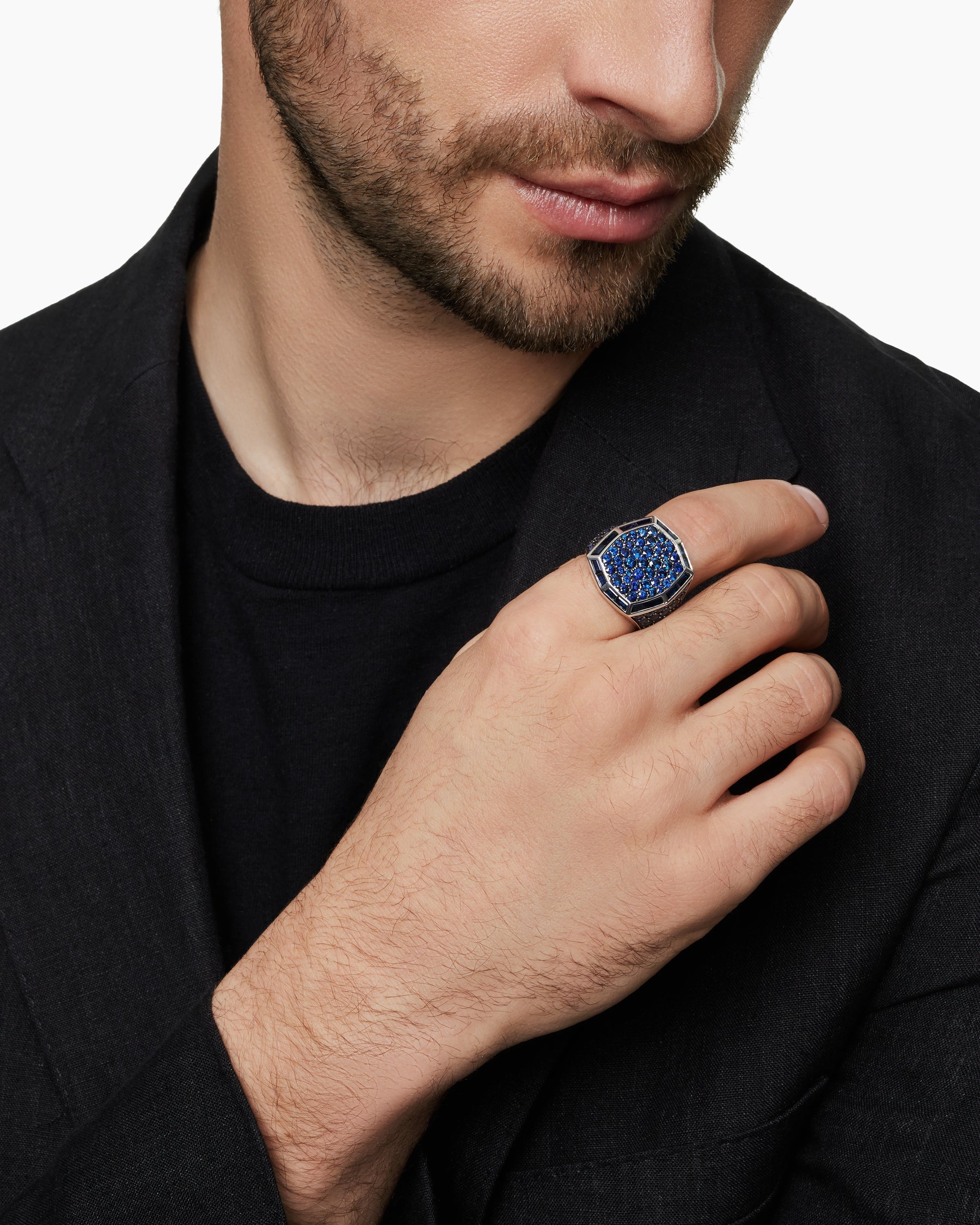 Streamline® Signet Ring in 18K White Gold with Blue Sapphires, 23mm