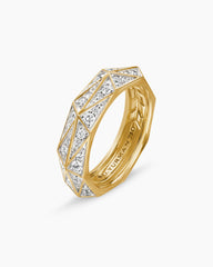 Faceted Band Ring in 18K Yellow Gold with Diamonds, 6.2mm