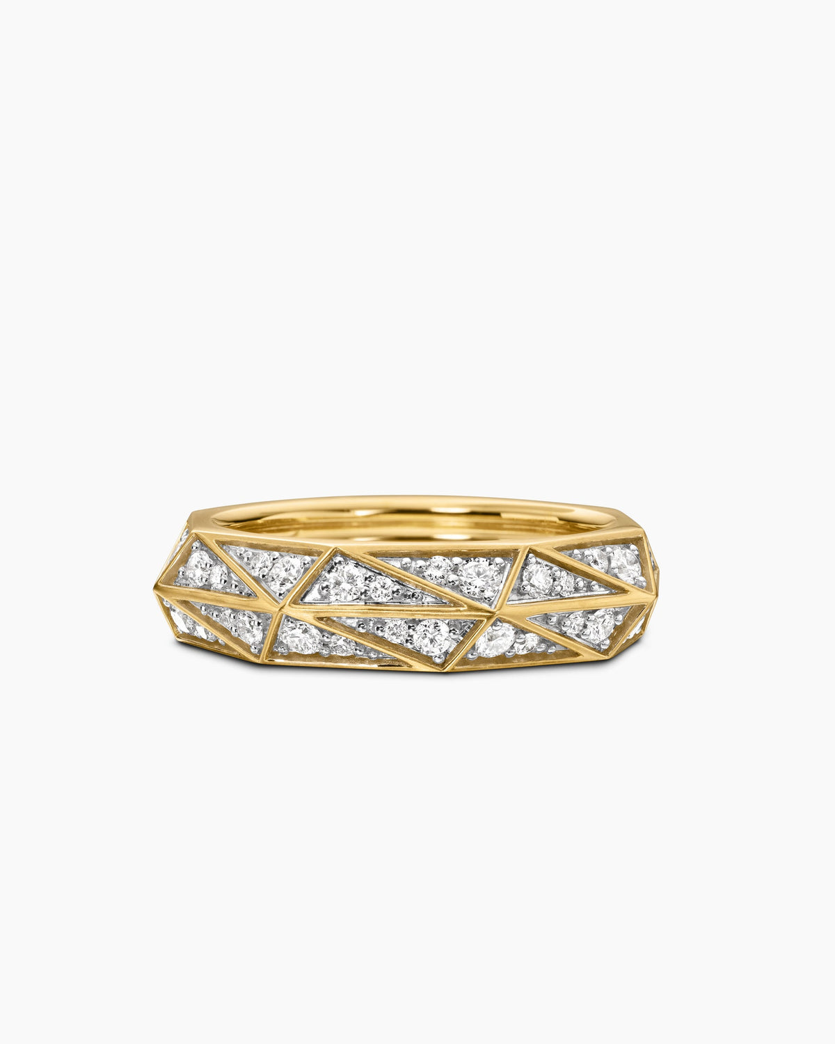 Faceted Band Ring in 18K Yellow Gold with Diamonds, 6.2mm