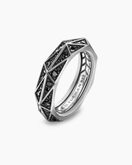 Faceted Band Ring in Sterling Silver with Black Diamonds, 6.2mm