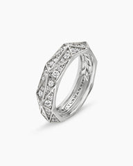 Faceted Band Ring in Sterling Silver with Diamonds, 6.2mm