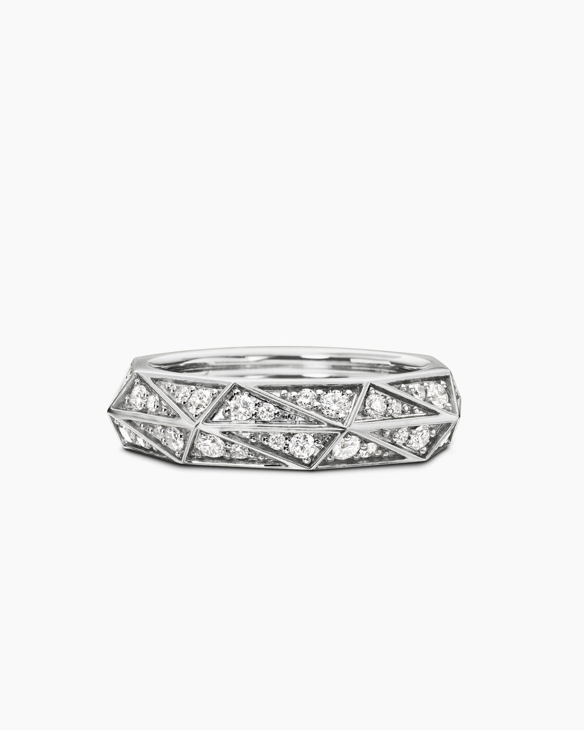 Faceted Band Ring in Sterling Silver with Diamonds, 6.2mm