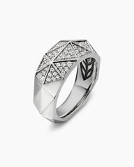 Faceted Signet Ring in Sterling Silver with Diamonds, 11.3mm