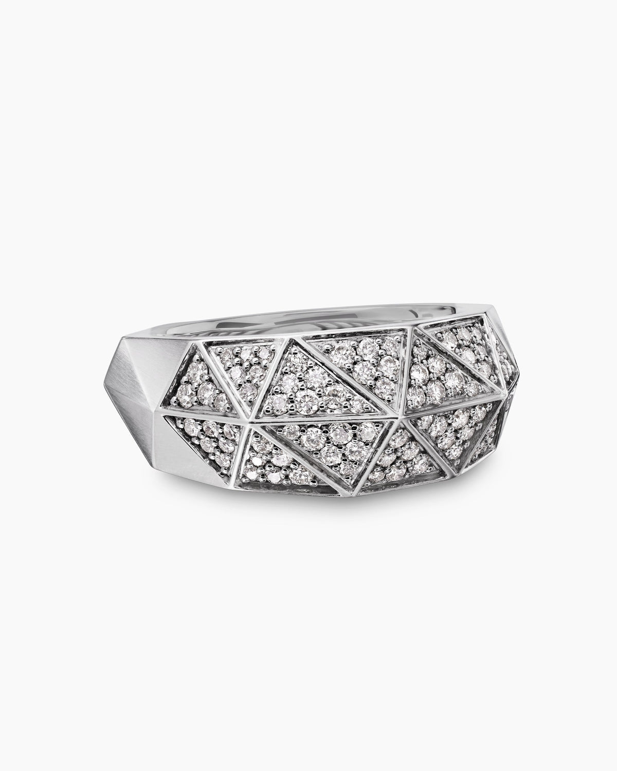 Faceted Signet Ring in Sterling Silver with Diamonds, 11.3mm