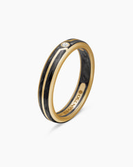 Forged Carbon Band Ring in 18K Yellow Gold with Center Diamond, 4mm