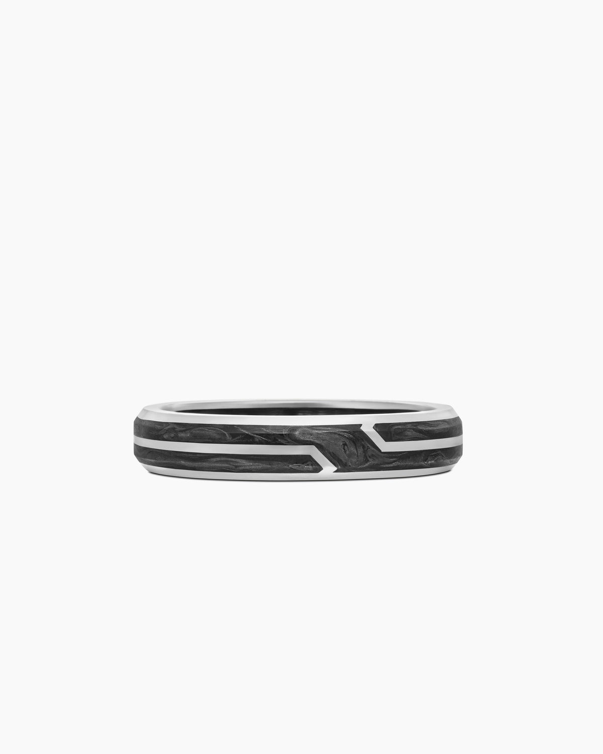 Forged Carbon Band Ring in 18K White Gold, 4mm