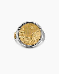 Water and Fire Duality Signet Ring in Sterling Silver with 18K Yellow Gold, 20mm