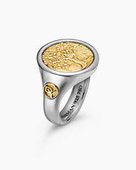 Life and Death Duality Signet Ring in Sterling Silver with 18K Yellow Gold, 20mm