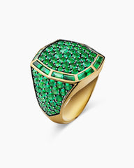 Streamline® Signet Ring in 18K Yellow Gold with Emeralds, 25mm