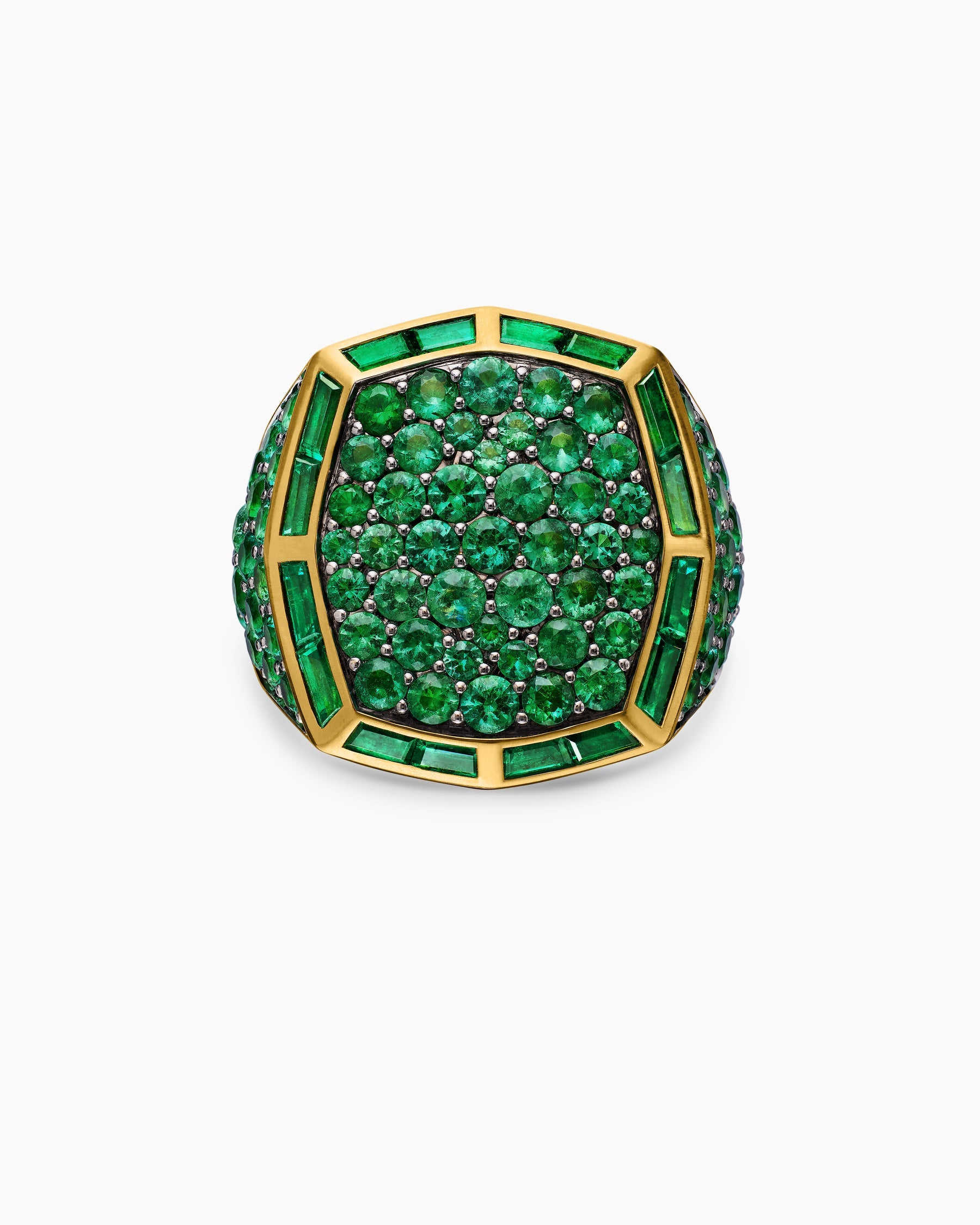 Streamline® Signet Ring in 18K Yellow Gold with Emeralds, 25mm