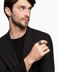 Streamline® Signet Ring in 18K White Gold with Black Diamonds, 25mm