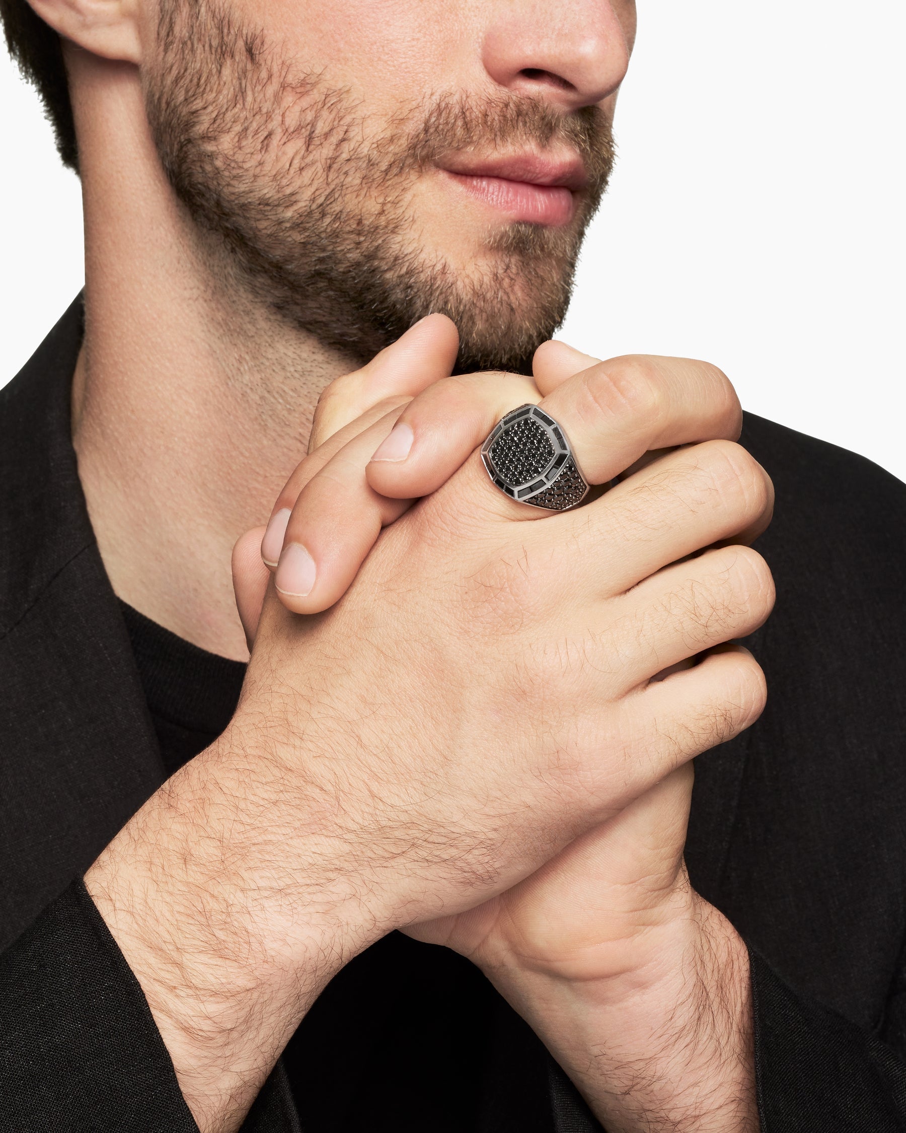 Streamline® Signet Ring in 18K White Gold with Black Diamonds, 25mm