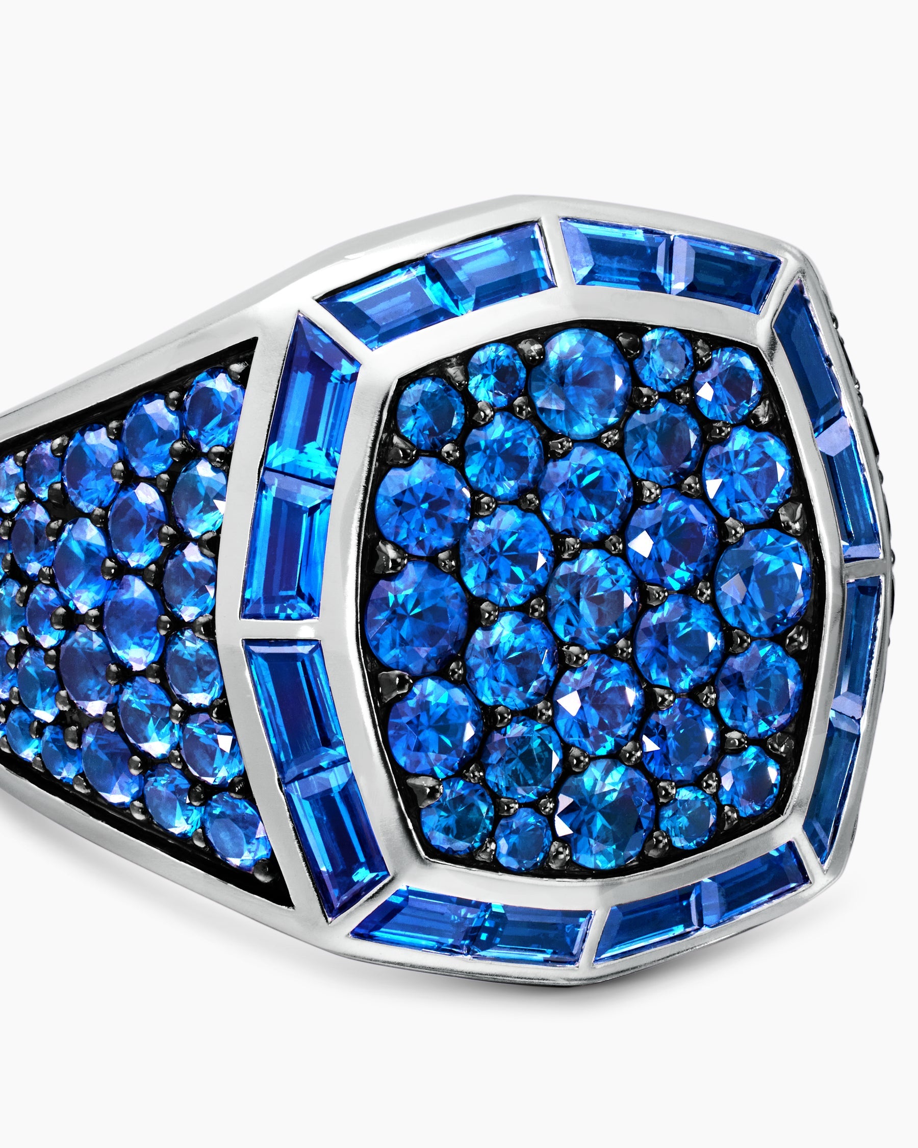 Streamline® Signet Ring in 18K White Gold with Blue Sapphires, 25mm