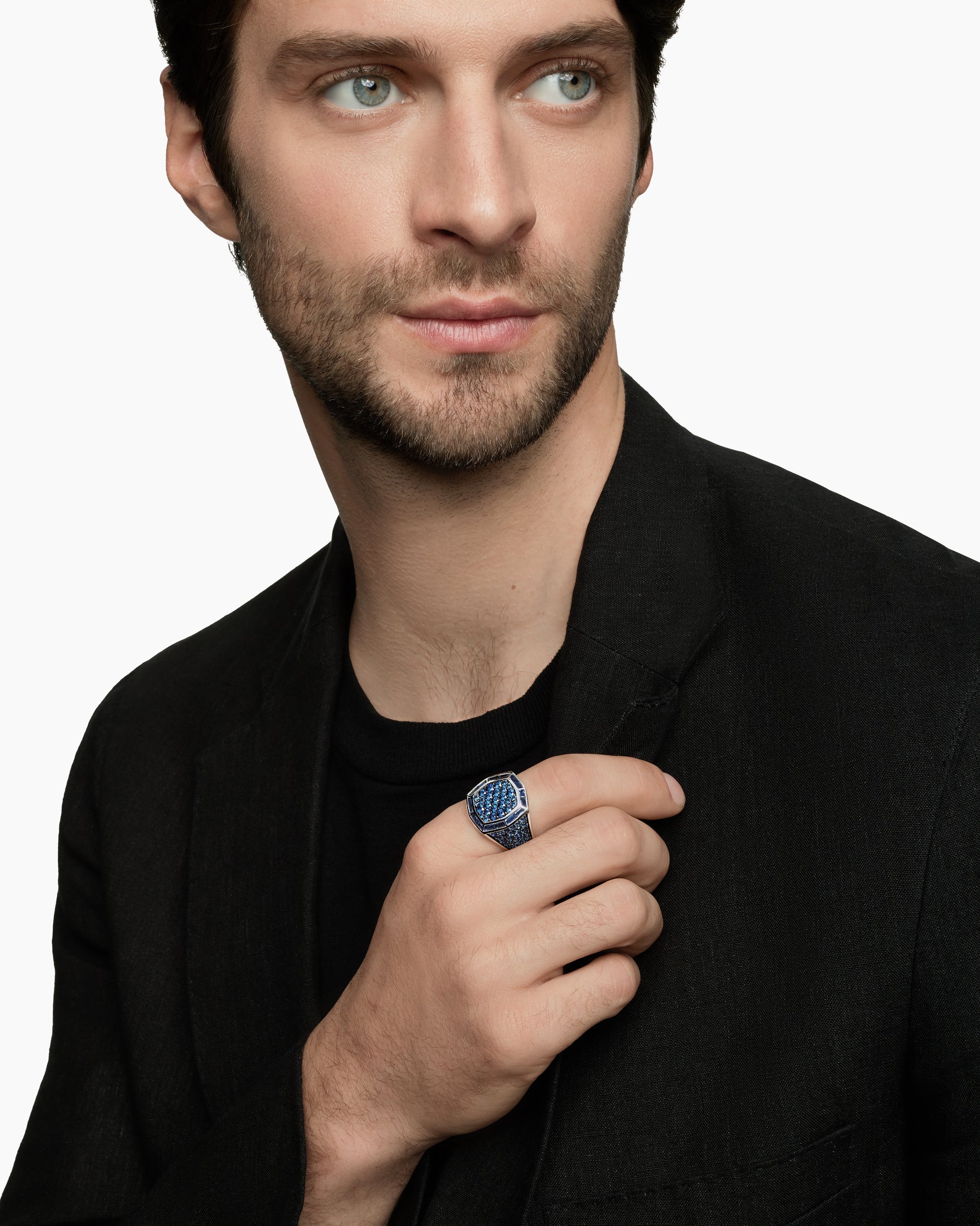Streamline® Signet Ring in 18K White Gold with Blue Sapphires, 25mm