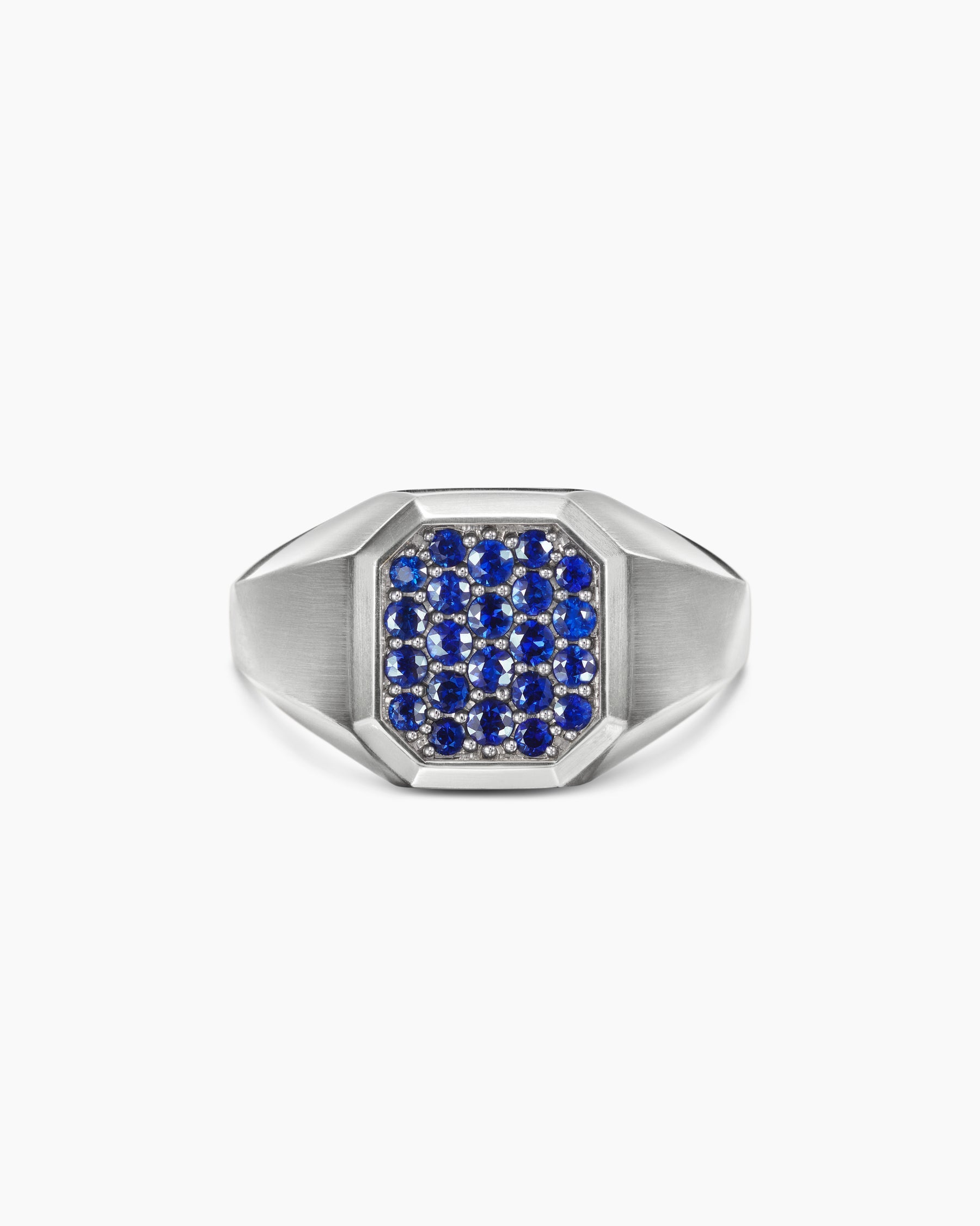 Streamline® Signet Ring in Sterling Silver with Blue Sapphires, 14mm