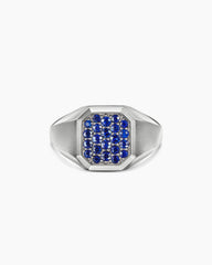 Streamline® Signet Ring in Sterling Silver with Blue Sapphires, 14mm