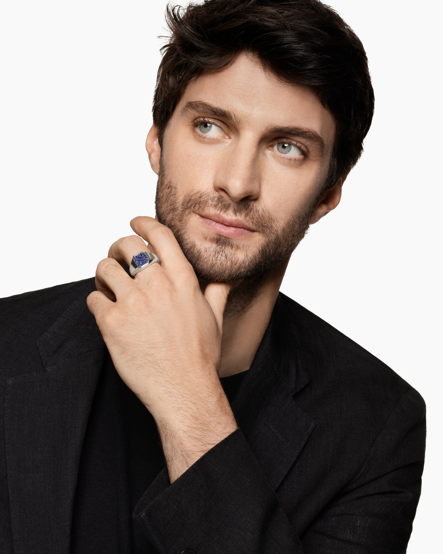 Streamline® Signet Ring in Sterling Silver with Blue Sapphires, 14mm