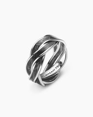 DY Helios™ Band Ring in 18K White Gold with Forged Carbon, 9mm