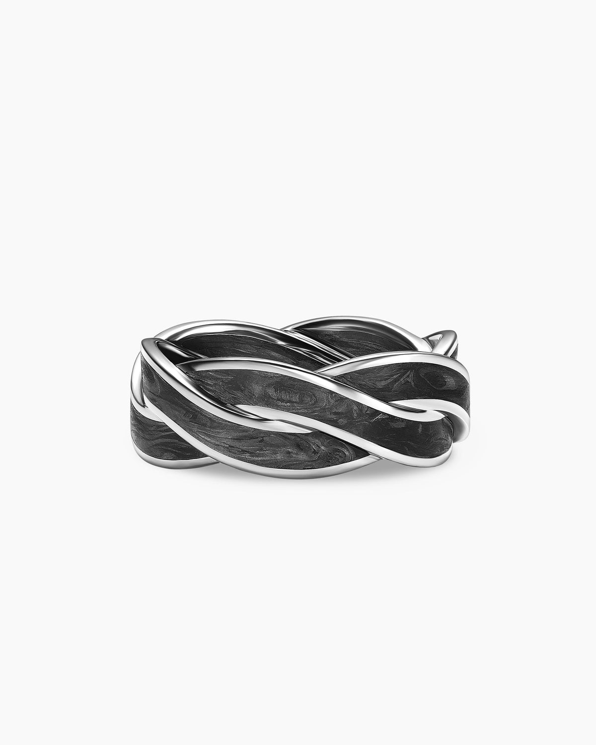 DY Helios™ Band Ring in 18K White Gold with Forged Carbon, 9mm