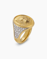 Petrvs® Wolf Signet Ring in 18K Yellow Gold with Diamonds, 21.5mm