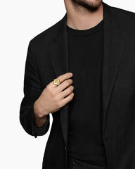 Petrvs® Wolf Signet Ring in 18K Yellow Gold with Diamonds, 21.5mm