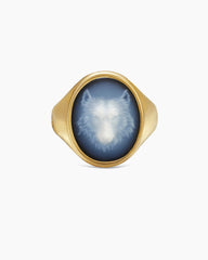 Petrvs® Wolf Signet Ring in 18K Yellow Gold with Banded Agate, 21.5mm
