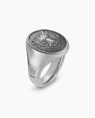 Petrvs® Wolf Signet Ring in Sterling Silver, 21.5mm