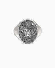 Petrvs® Wolf Signet Ring in Sterling Silver, 21.5mm