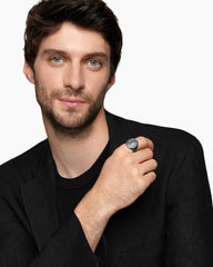 Petrvs® Wolf Signet Ring in Sterling Silver with Black Diamonds, 21.5mm