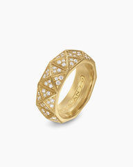 Pyramid Band Ring in 18K Yellow Gold with Diamonds, 8mm