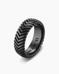 Chevron Band Ring in Black Titanium, 8mm