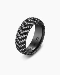 Chevron Band Ring in Black Titanium with Diamonds, 8mm