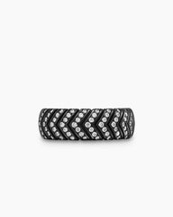 Chevron Band Ring in Black Titanium with Diamonds, 8mm