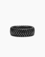 Chevron Band Ring in Black Titanium, 8mm