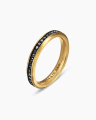 Beveled Band Ring in 18K Yellow Gold with Black Diamonds, 3.5mm