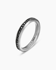 Beveled Band Ring in 18K White Gold with Black Diamonds, 3.5mm
