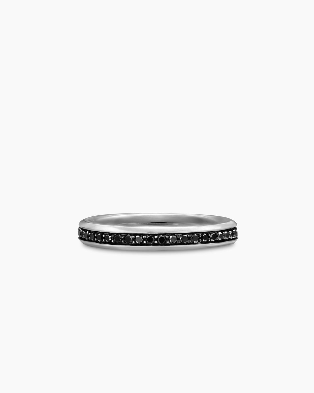Beveled Band Ring in 18K White Gold with Black Diamonds, 3.5mm
