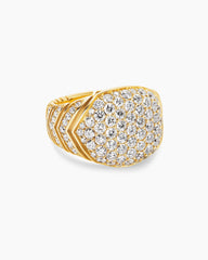 Chevron Signet Ring in 18K Yellow Gold with Diamonds, 18mm
