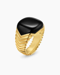 Chevron Signet Ring in 18K Yellow Gold with Black Onyx, 18mm
