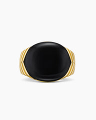Chevron Signet Ring in 18K Yellow Gold with Black Onyx, 18mm