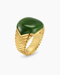 Chevron Signet Ring in 18K Yellow Gold with Nephrite Jade, 18mm
