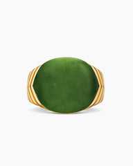 Chevron Signet Ring in 18K Yellow Gold with Nephrite Jade, 18mm